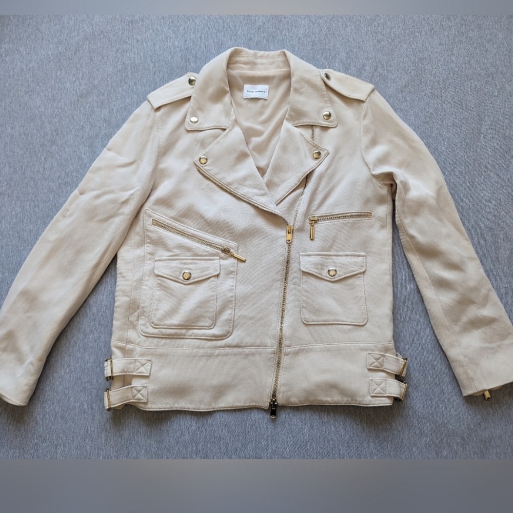 Club Monaco Relaxed Asymmetrical Moto Biker Jacket Cream Beige S - Picture 6 of 14